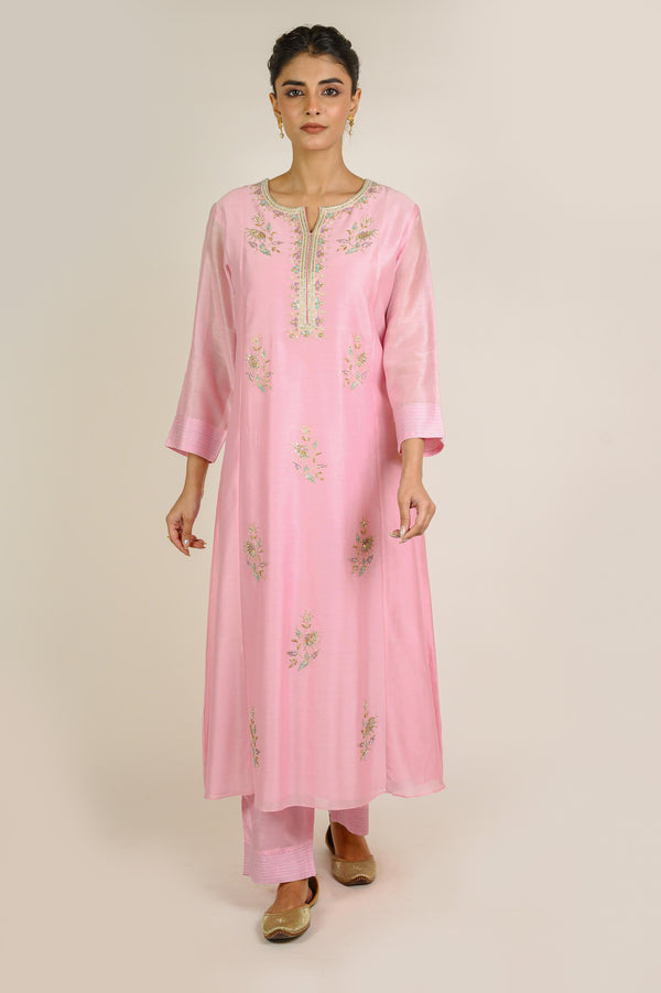 Soft Pink Kali Chanderi Kurta Set