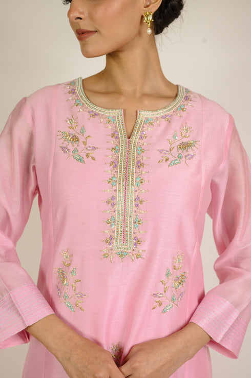 Soft Pink Kali Chanderi Kurta Set