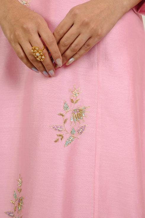 Soft Pink Kali Chanderi Kurta Set