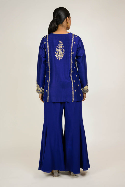 Purple Blue Silk Jacket with Sharara