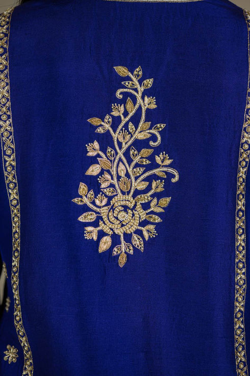 Purple Blue Silk Jacket with Sharara
