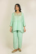 Mint Asymmetrical Embroidered Silk Co-ord Set
