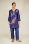 Navy Floral Appliqué Cotton Silk Co-ord Set