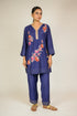 Navy Floral Appliqué Cotton Silk Co-ord Set