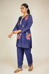 Navy Floral Appliqué Cotton Silk Co-ord Set
