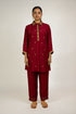 Maroon Embroidered Cotton Silk Co-ord Set