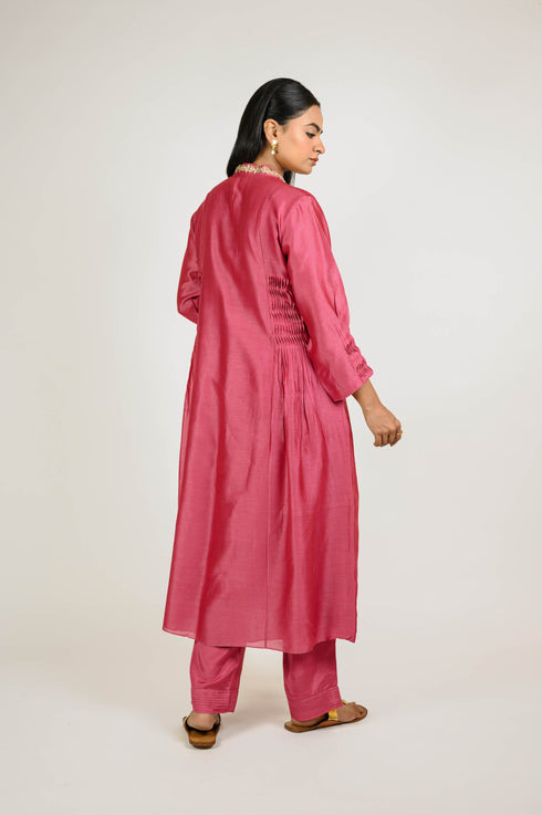Berry Pink Smocked Gota Chanderi Kurta Set