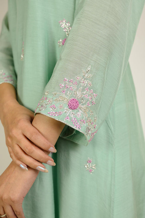 Mint Floral Boota Cotton Silk Co-ord Set