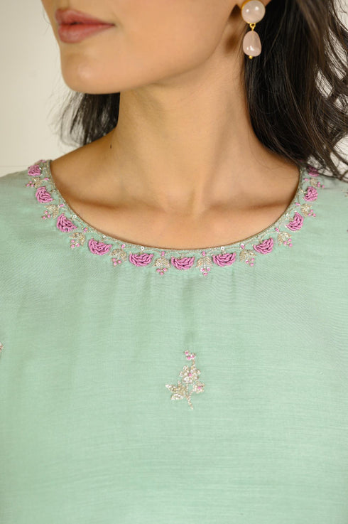 Mint Floral Boota Cotton Silk Co-ord Set