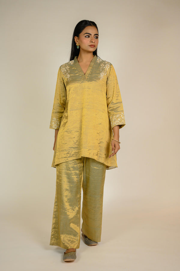 Gold Tissue Embroidered Co-ord Set