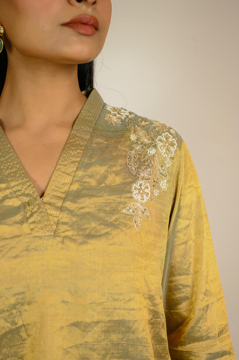Gold Tissue Embroidered Co-ord Set