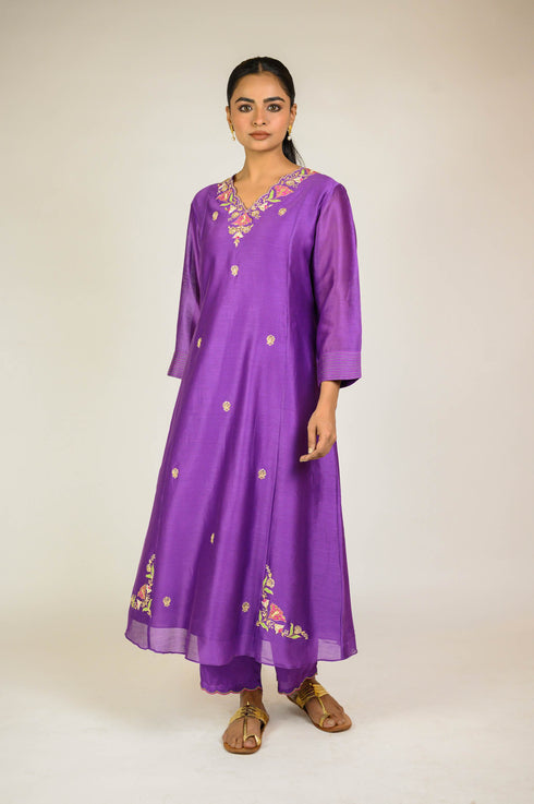 Purple Scalloped Embroidered Suit Set