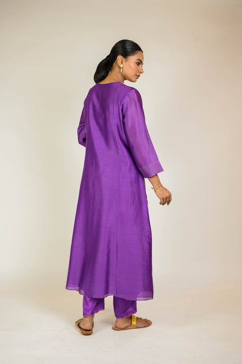 Purple Scalloped Embroidered Suit Set