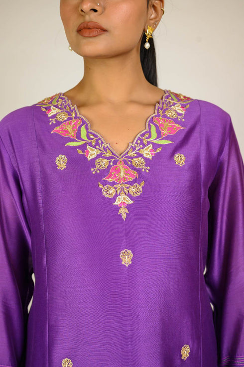 Purple Scalloped Embroidered Suit Set