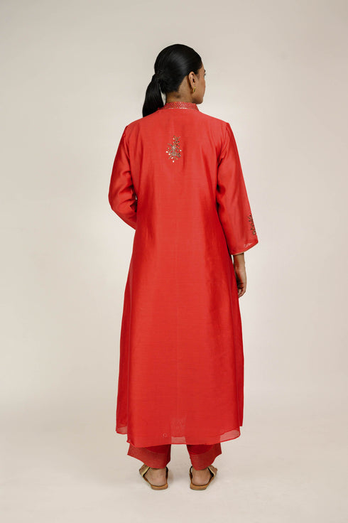Deep Red Mukaish Chanderi Suit Set