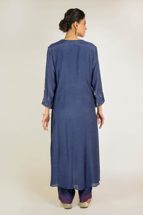 Navy Shoulder Embroidered Kurta Set