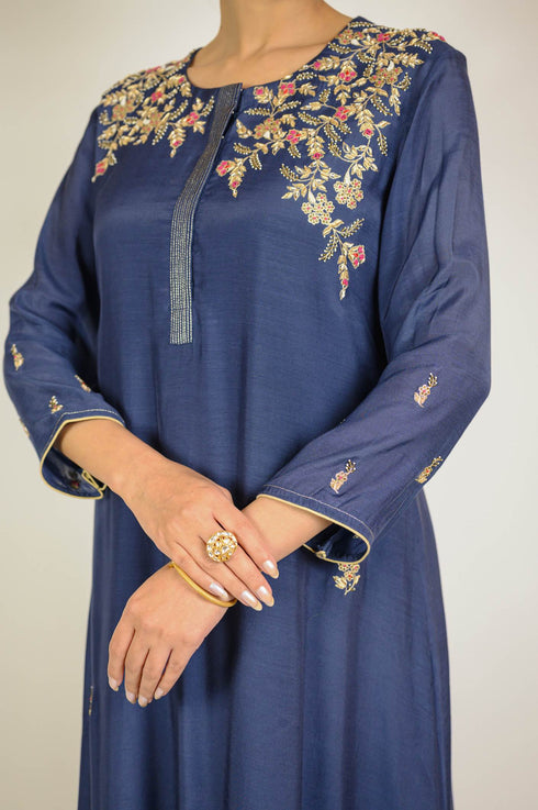 Navy Shoulder Embroidered Kurta Set