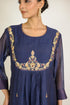 Navy Yoke Embroidered Chanderi Kurta Set