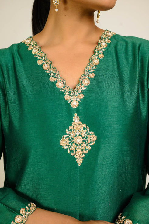 Emerald Scallop Embroidered Chanderi Suit Set