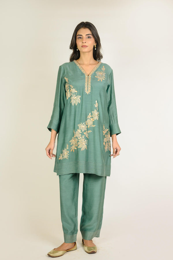 Jade Embroidered Cotton Silk Co-ord Set