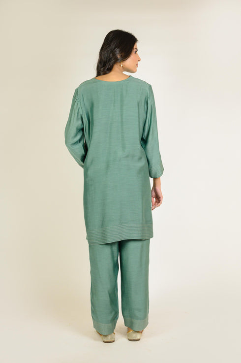 Jade Embroidered Cotton Silk Co-ord Set