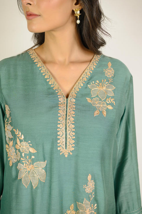 Jade Embroidered Cotton Silk Co-ord Set