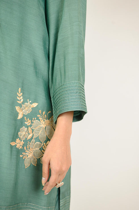 Jade Embroidered Cotton Silk Co-ord Set