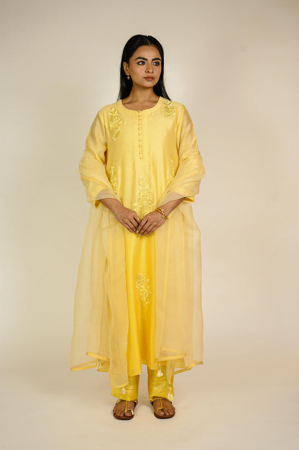 Warm Yellow Ombre Appliqué Kurta Set
