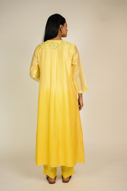 Warm Yellow Ombre Appliqué Kurta Set