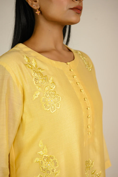 Warm Yellow Ombre Appliqué Kurta Set