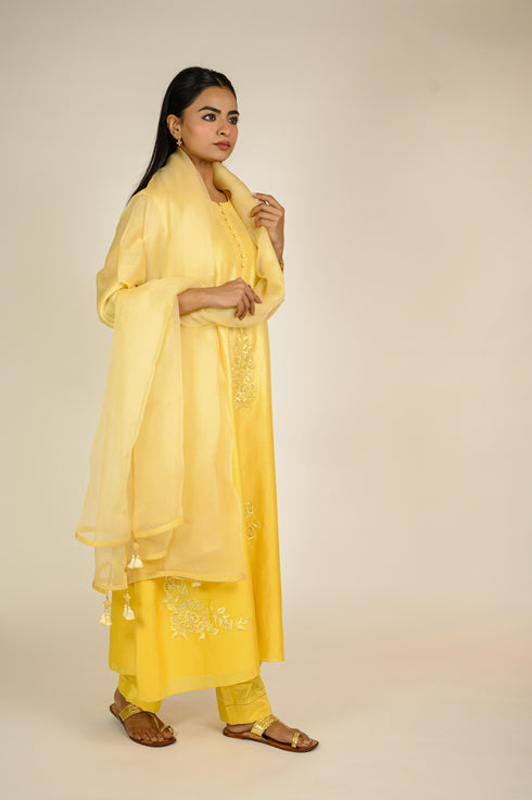 Warm Yellow Ombre Appliqué Kurta Set