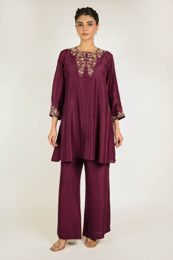 Marsala Embroidered Silk Co-ord Set