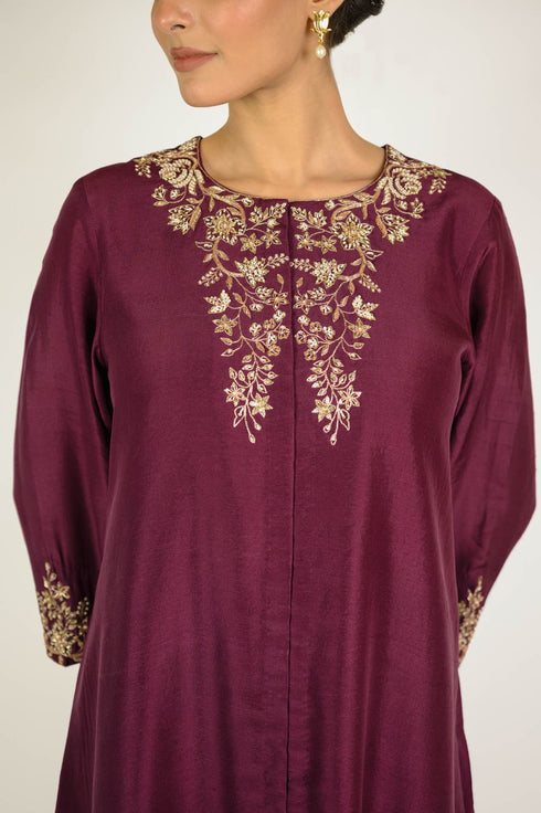 Marsala Embroidered Silk Co-ord Set