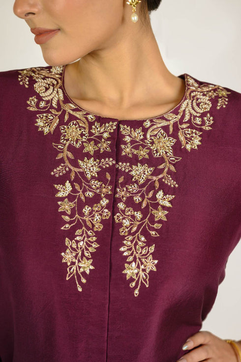 Marsala Embroidered Silk Co-ord Set