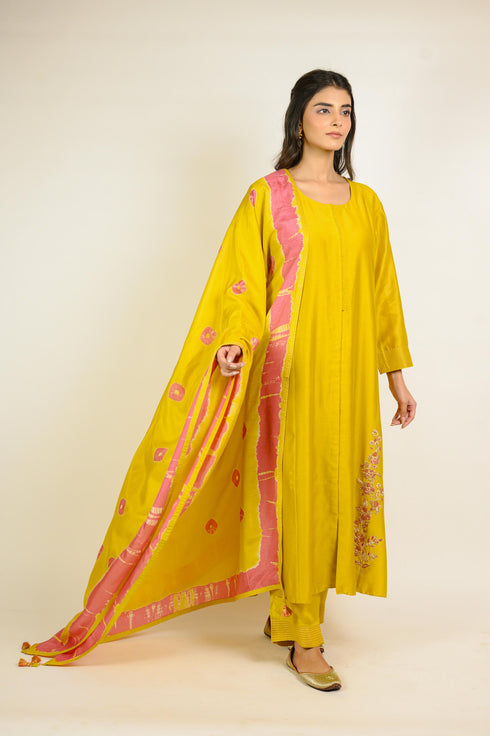 Mustard Kali Chanderi Kurta Set