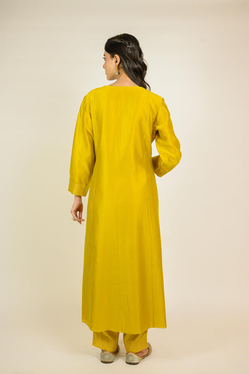Mustard Kali Chanderi Kurta Set