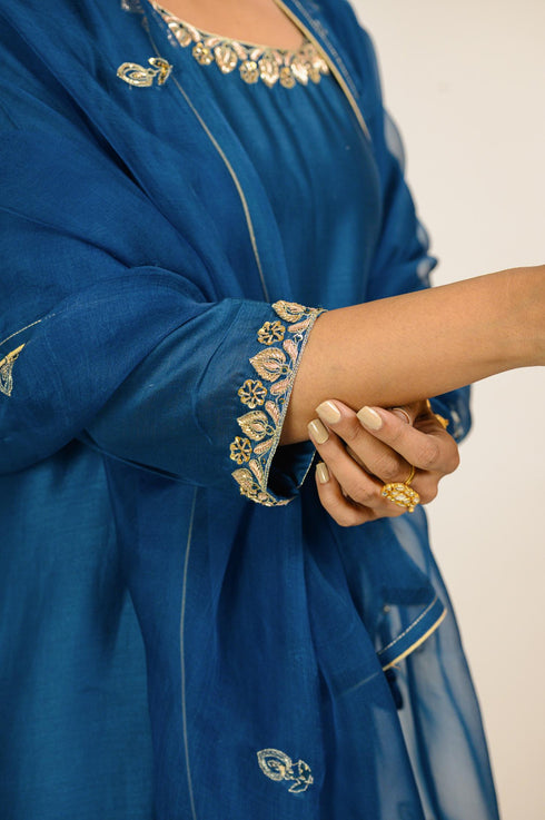 Midnight Blue Embroidered Border Kurta Set