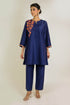 Navy Fish Motif Embroidered Silk Co-ord Set