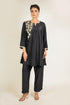 Black Fish Motif Embroidered Silk Co-ord Set