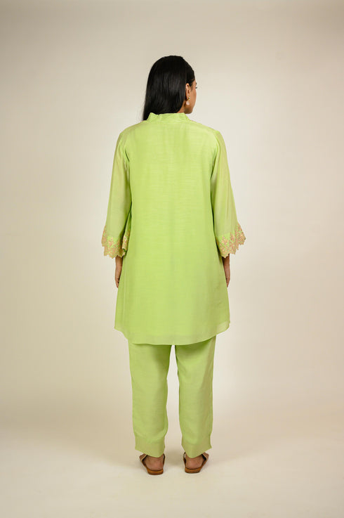 Lime Cotton Silk Embroidered Co-ord Set