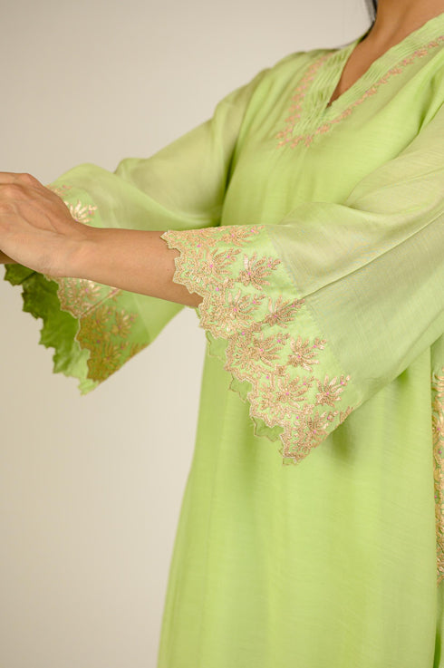 Lime Cotton Silk Embroidered Co-ord Set