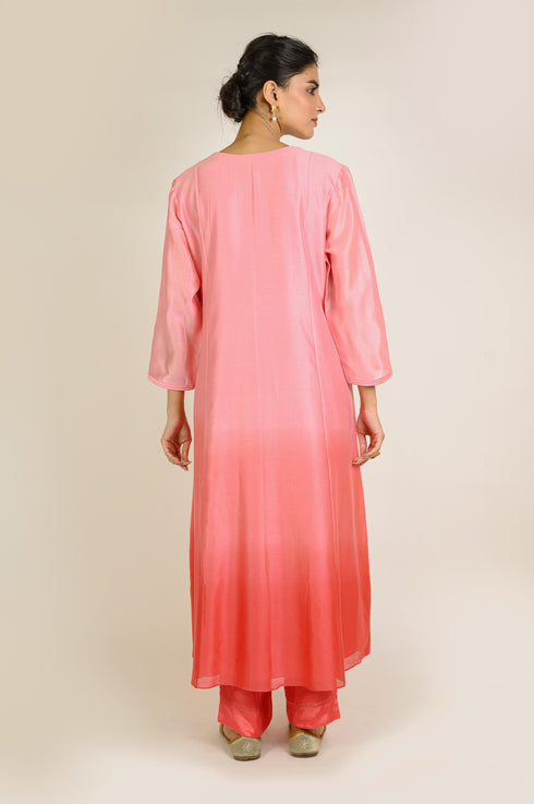 Strawberry Ombre Mirror Embroidered Kurta Set