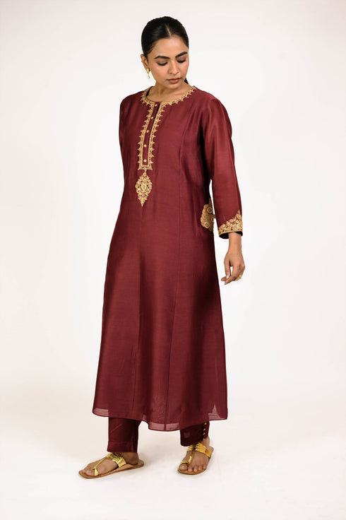 Terracotta Embroidered Chanderi Suit Set