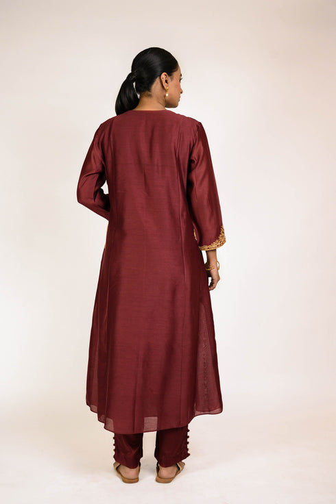Terracotta Embroidered Chanderi Suit Set