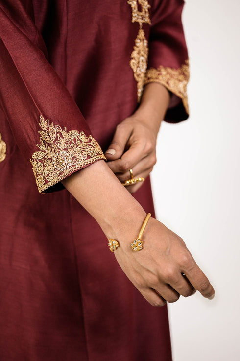 Terracotta Embroidered Chanderi Suit Set