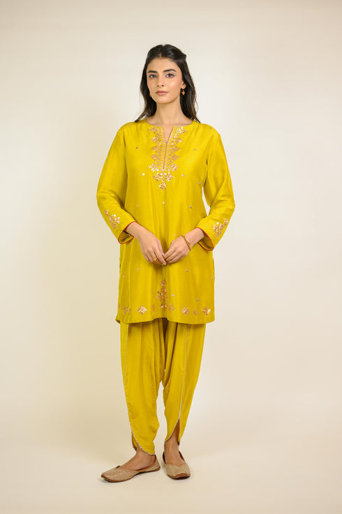 Mustard Embroidered Dhoti Kurta Set