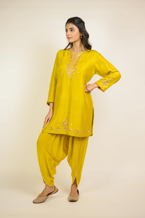 Mustard Embroidered Dhoti Kurta Set