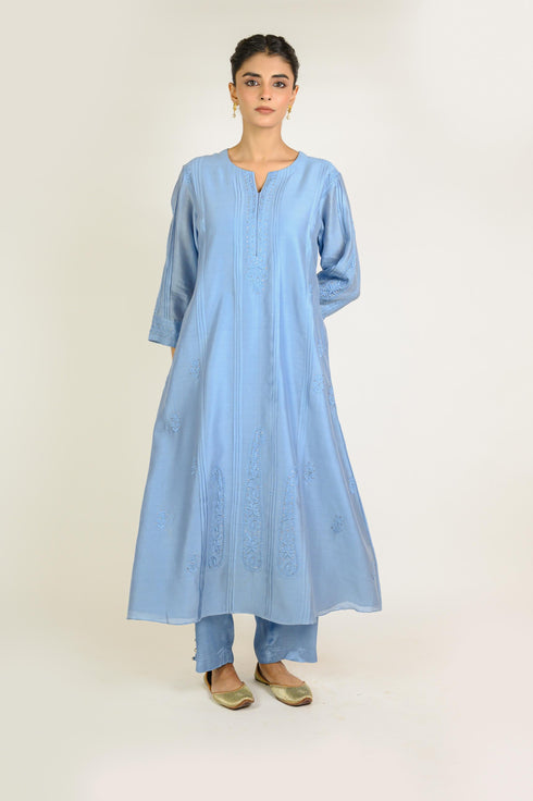 Stone Blue Chikan Mukaish Kurta Set