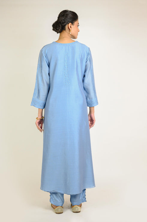 Stone Blue Chikan Mukaish Kurta Set