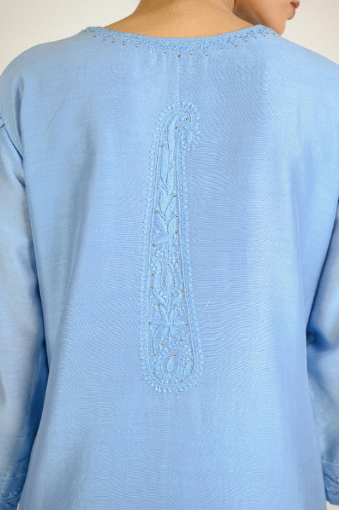 Stone Blue Chikan Mukaish Kurta Set